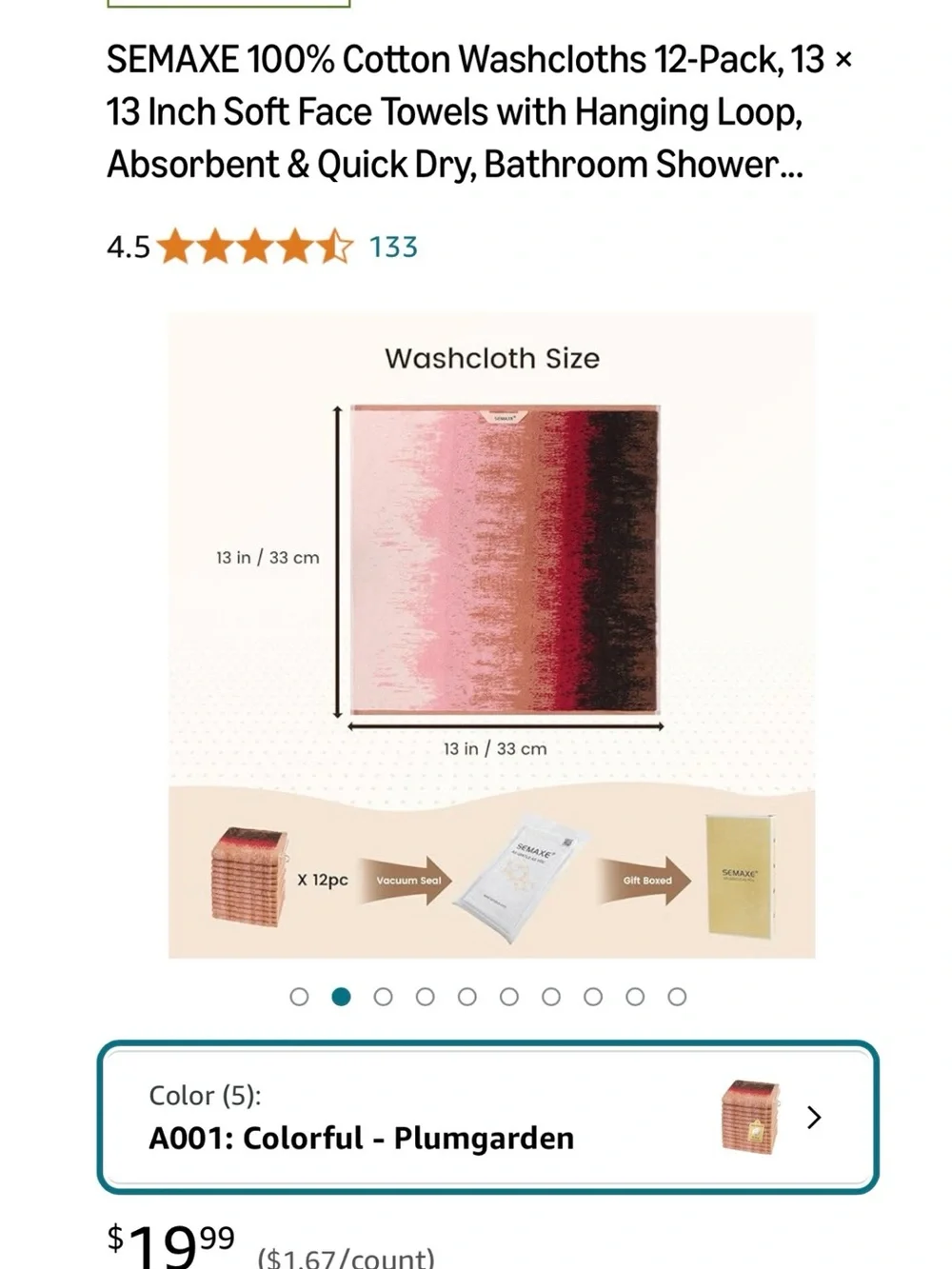 12-Pack Plumgarden Cotton Hand Towels - Peach with Red & Brown Accent